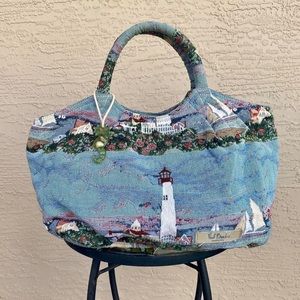 Vintage Lighthouse Tapestry Handbag